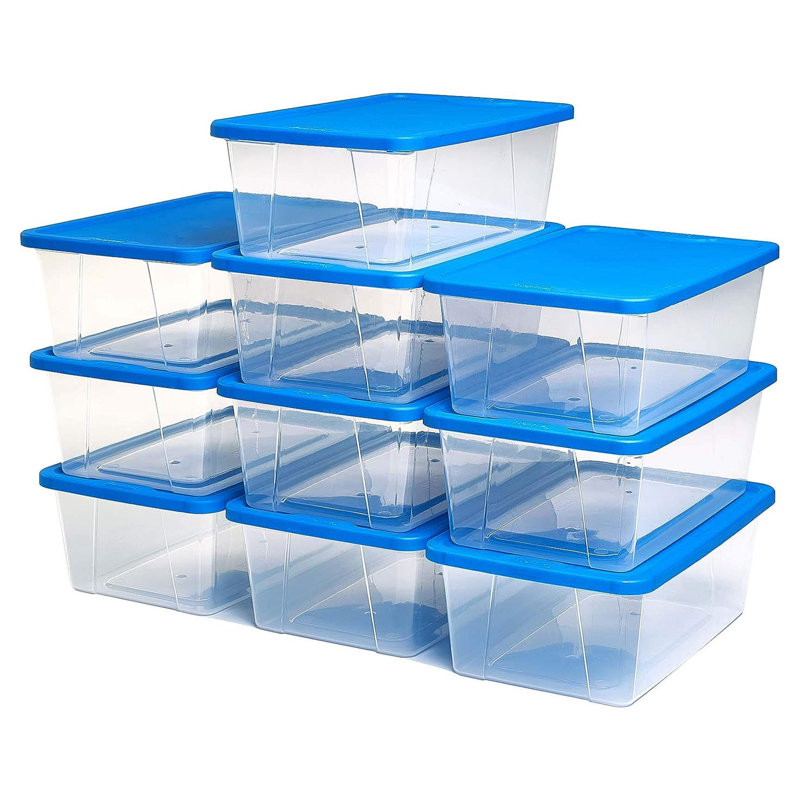 Homz Stackable Plastic Storage Container, Blue, 10 Pack, 6 QT