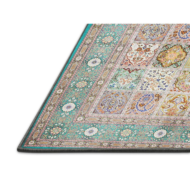 Tapis bleu / vert / mauve Kalyan, Rectangle 7 pi x 10 pi