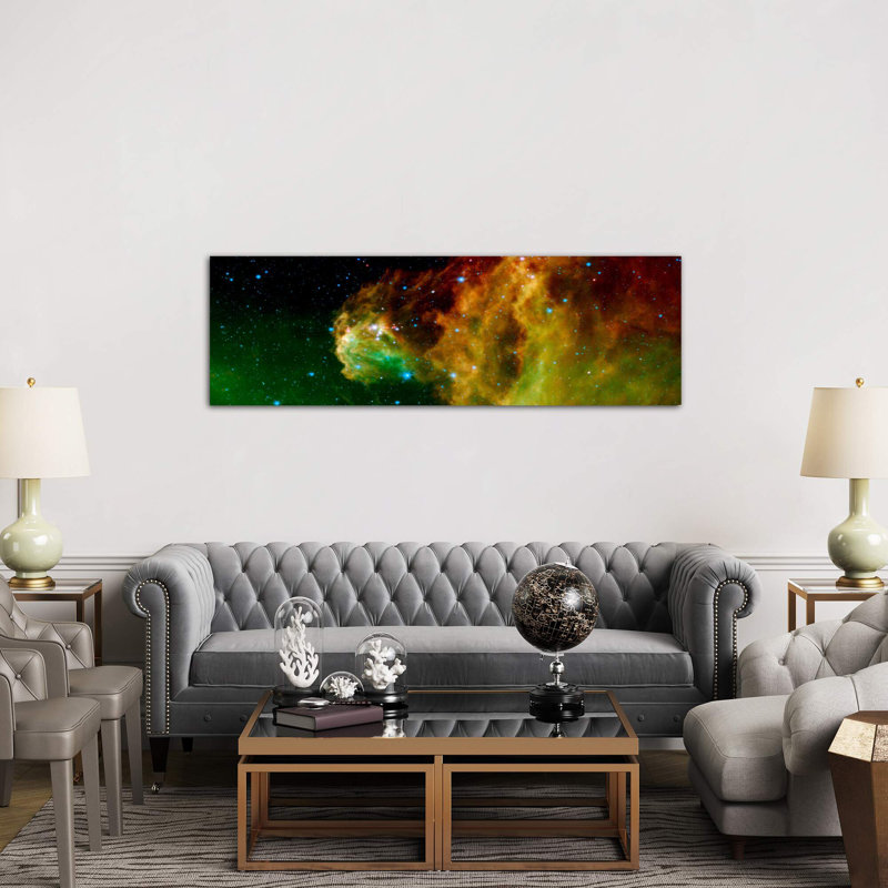 Stars Emerging From Orion's Head (Spitzer Space Observatory) - Floater Frame Panoramic Print on Canvas, Brown Framed Canvas