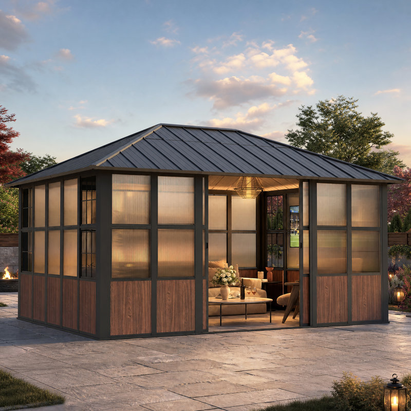 Berkely 12'X 16'. Aluminum Patio Hardtop Gazebo,Single Top Outdoor Screen Sunroom House With TV Bracket And Charging Socket