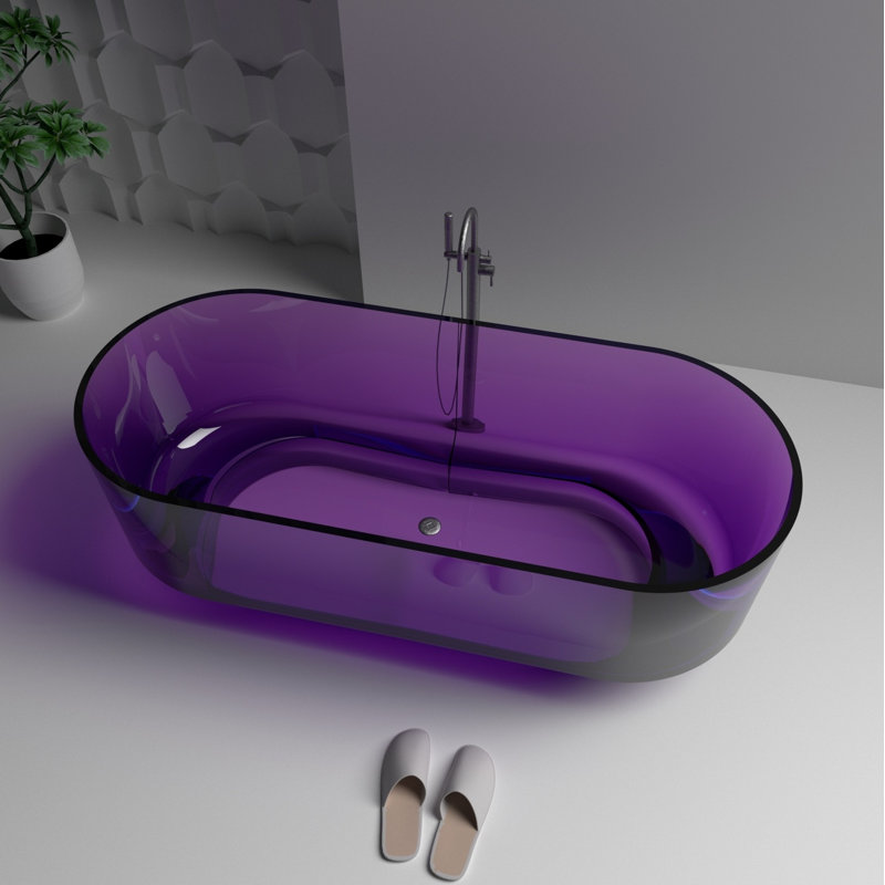 Ensemble de douche et baignoire courbée décalée sans cadre l 67 po H 22 po, Mauve