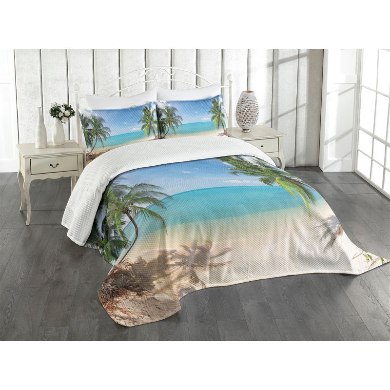 Ambesonne Exotic Bedspread Panoramic View Beach, King Bedspread + 2 Standard Shams