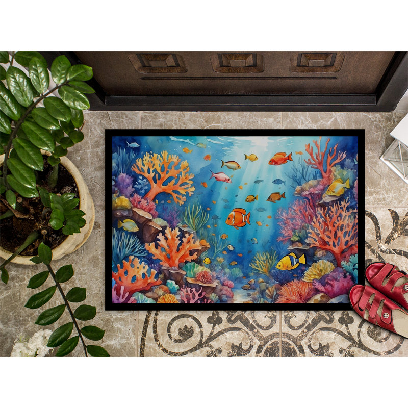 Coral and Fish Doormat, 24" W x 36" L
