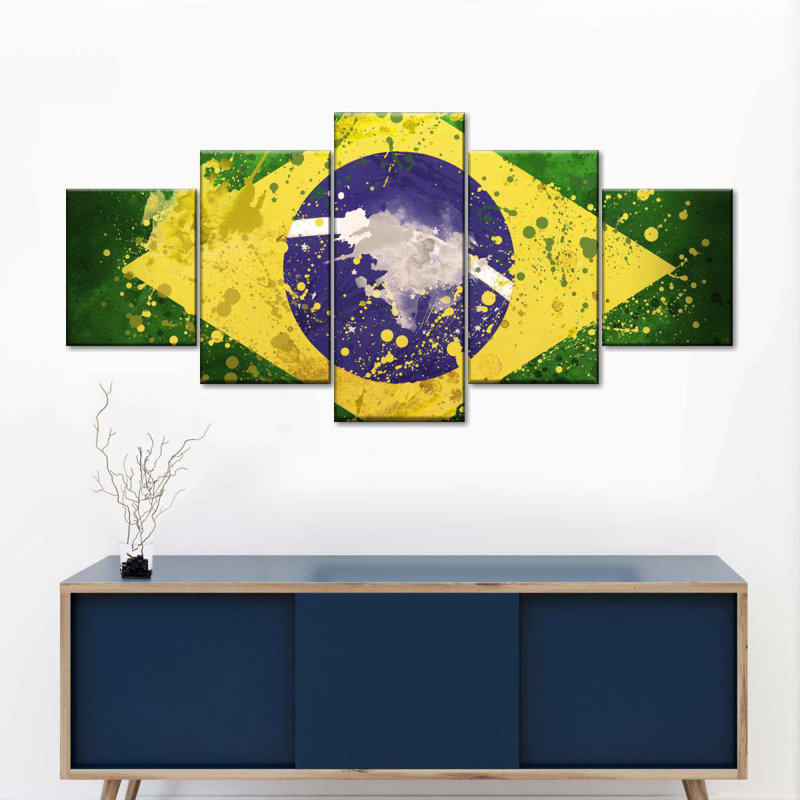 Drapeau du Brésil, 5 pièces, H 36 po x l 80 po x P 1,25 po