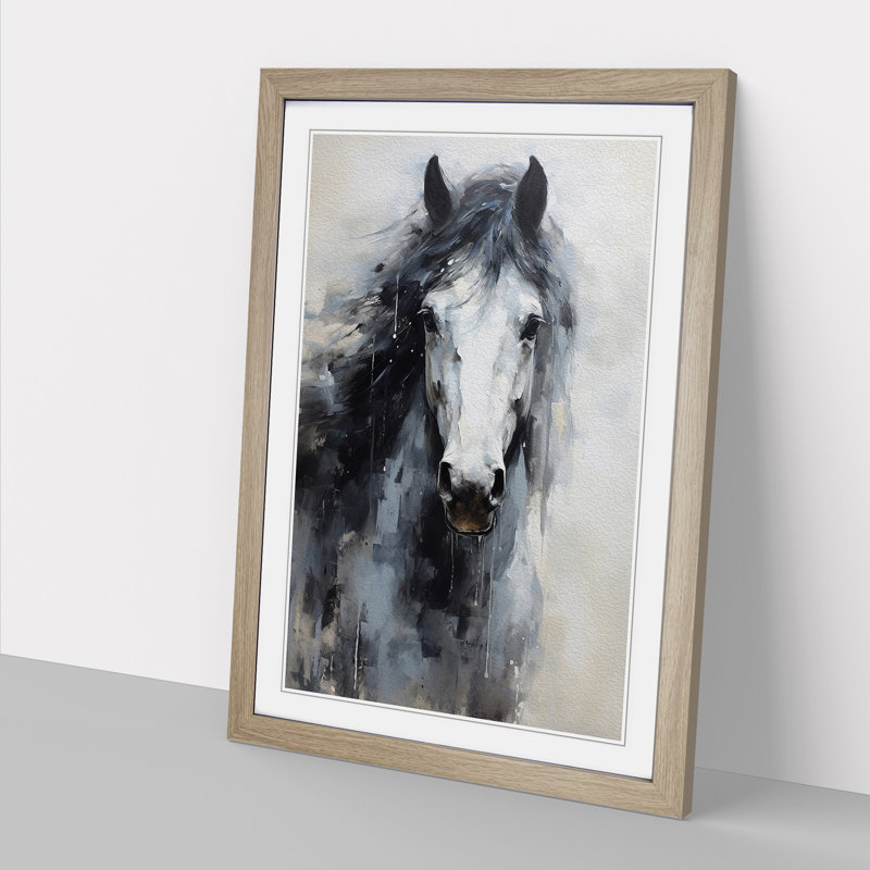 Shire Horse Impressionism - Single Picture Frame Print on Wood, Oak, 34cm H x 25cm W x 2cm D