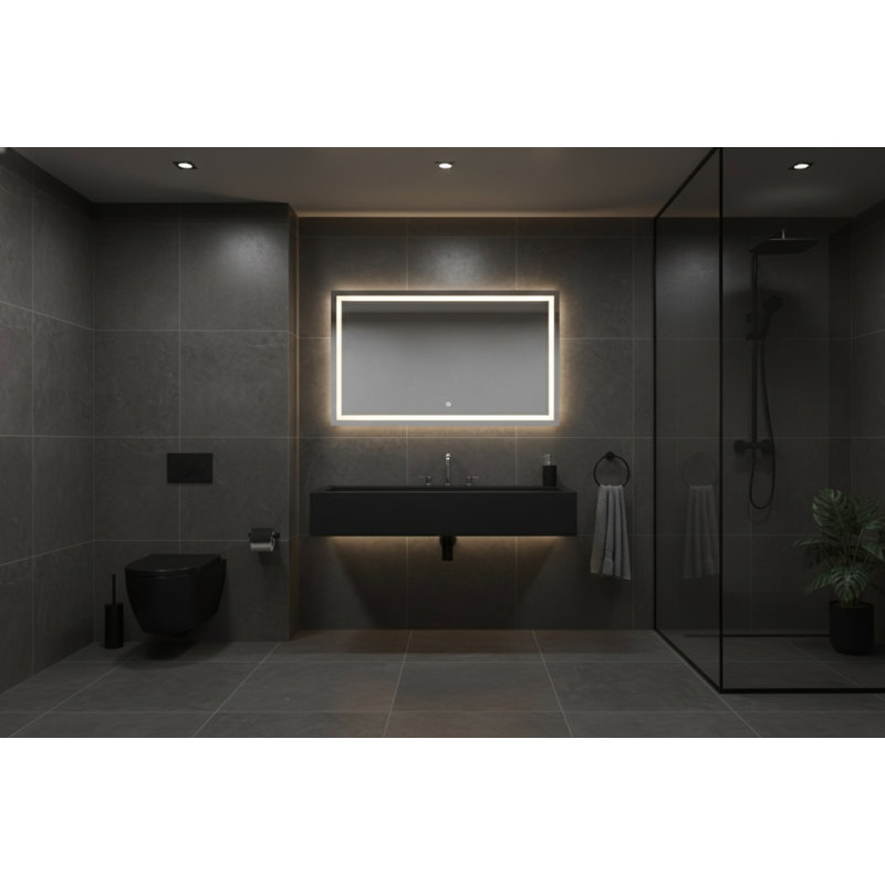 Vast Studio 39.4” L x  18.9” W Wall-Mounted Rectangular Bathroom Sink –Black/Black Elevated Concrete, Black