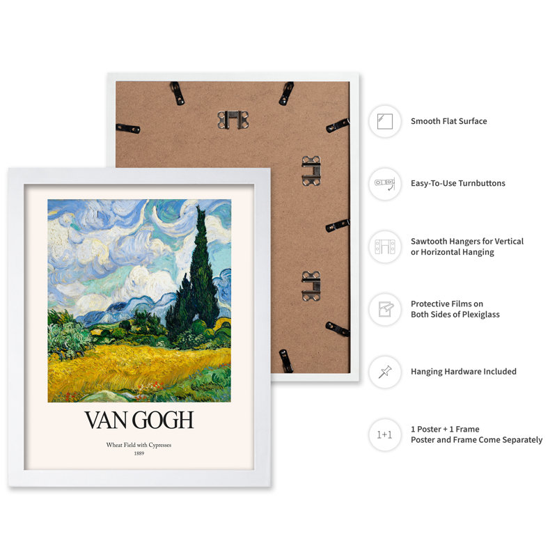 Van Gogh - Champ de blé avec cyprès No3, Affiche, Encadrement blanc, H 16 po x l 20 po