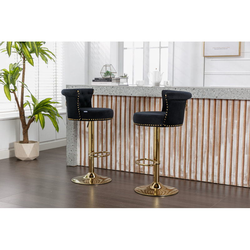 Swivel Bar Stools Set Of 2 Adjustable Counter Height Chairs With Footrest For Kitchen, Dining Room 2PC/SET, Black