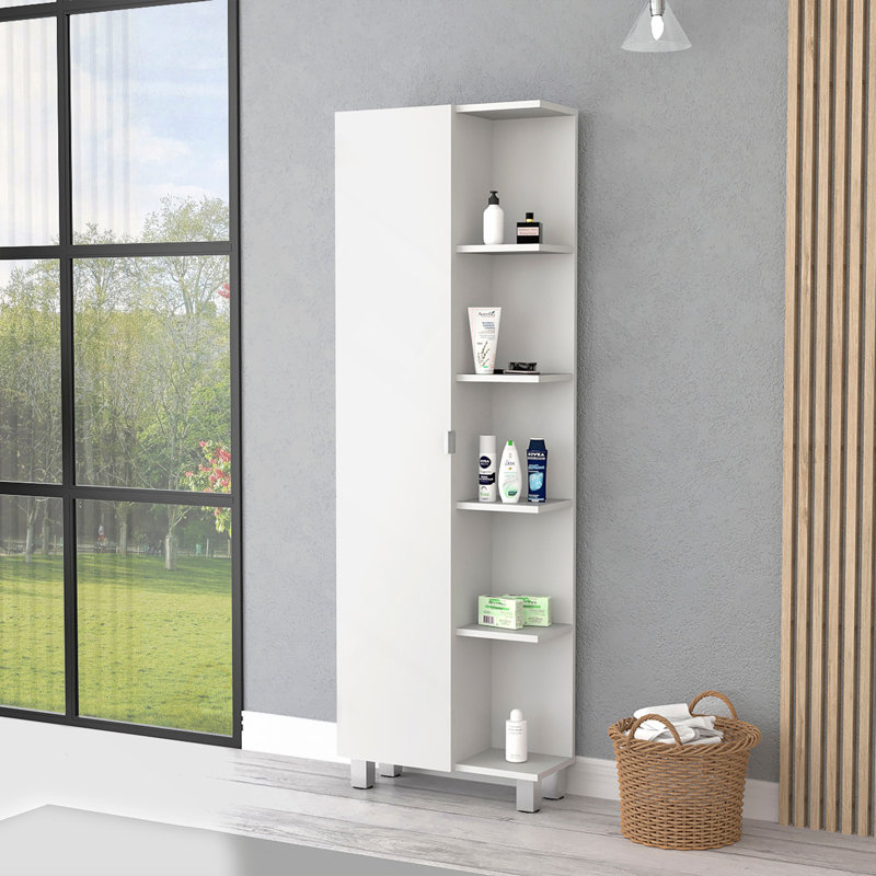 Los Angeles Linen  Cabinet, Five Shelves, One Cabinet, Divisions, White