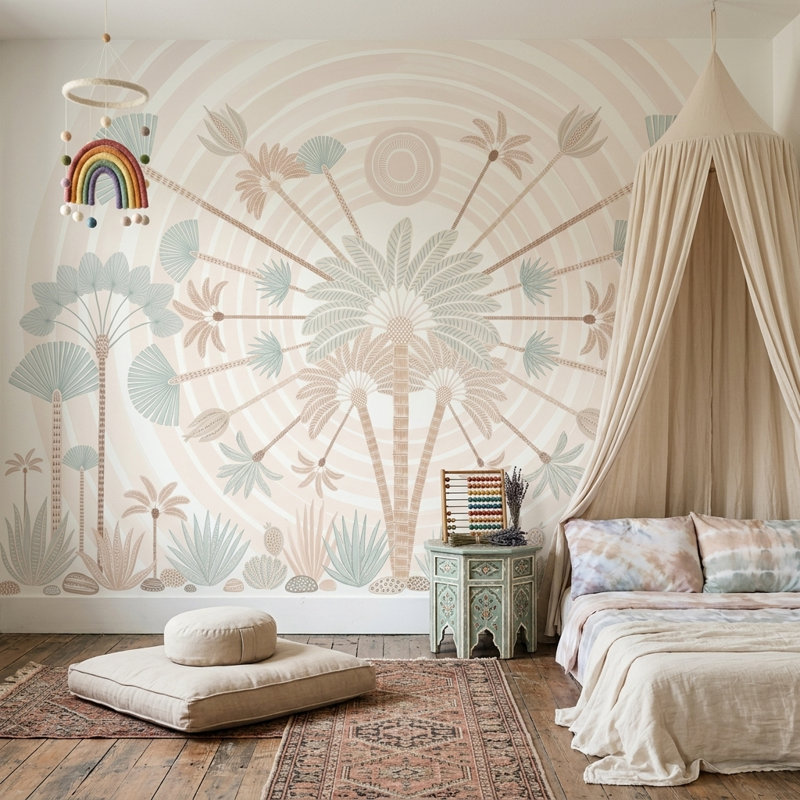 Papier peint à motif de palmier tropical, 120 po x 96 po, Peler et coller