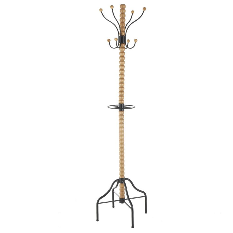 Cole And Grey Wood Spindle 8 Hook Coat Rack With Metal Accents And Beaded Ends