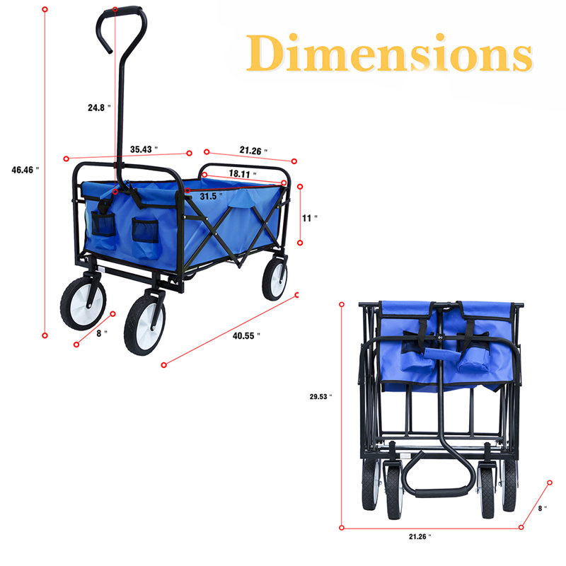 Collapsible Wagon, Portable Folding Wagon Garden Cart Outdoor Utility Grocery Wagon for Shopping, Blue