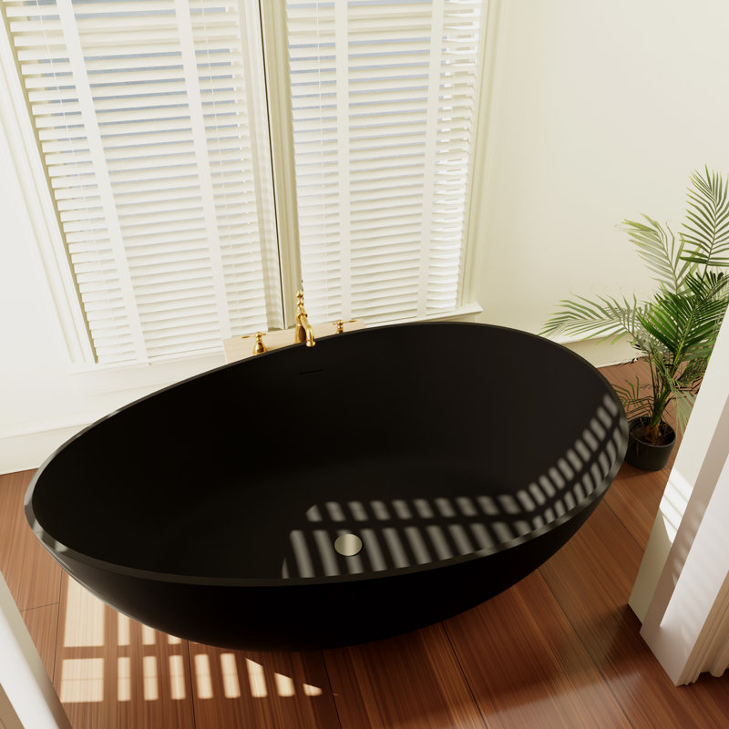 63"freestanding Soaking Stone Bathtub Solid Surface Tub With Irregular Shape, Matte Black