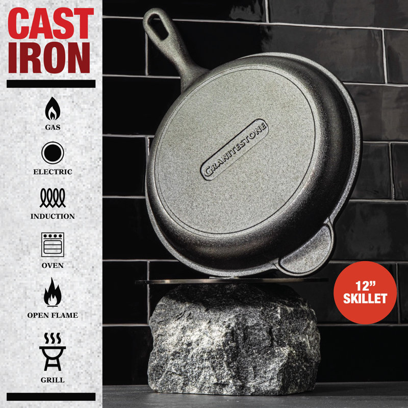 Granitestone 12 Inch Cast Iron Skillets, Pre-Seasoned Cast Iron Pans for Cooking, Nonstick Cast Iron Frying Pan, Cast Iron Skillet for Indoor & Outdoor Use, Cast Iron Pan, Non-Toxic, Oven Safe - Thumbnail 4