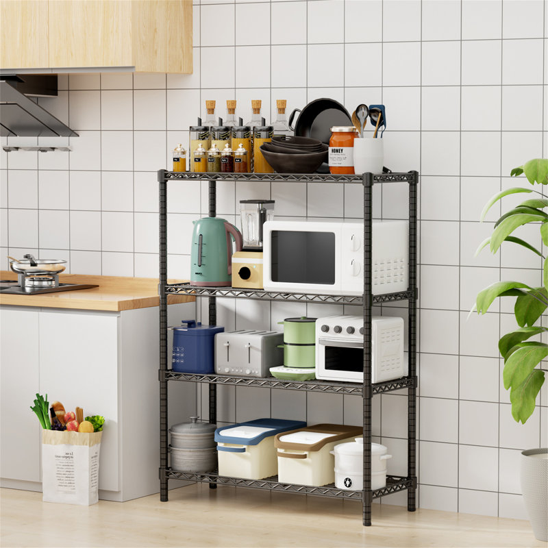 Wire Shelving Unit, (4 Shelves) 54"H x 14"W x 36"D, Black