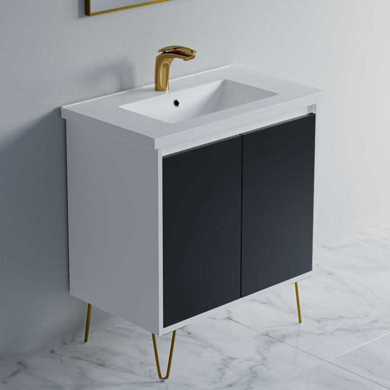 Etleva 30'' Single Bathroom Vanity with Ceramic Top, Black