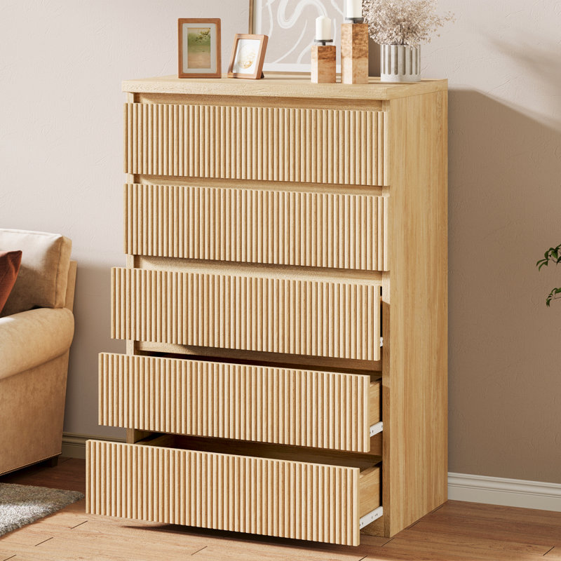 Commode de rangement verticale à 5 tiroirs: rangement compact pour la maison, Ivoire ivoire