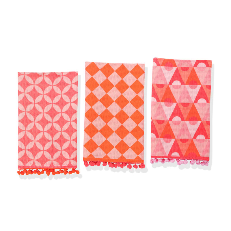 Bright Geometric Pom-Pom Kitchen Towel Set