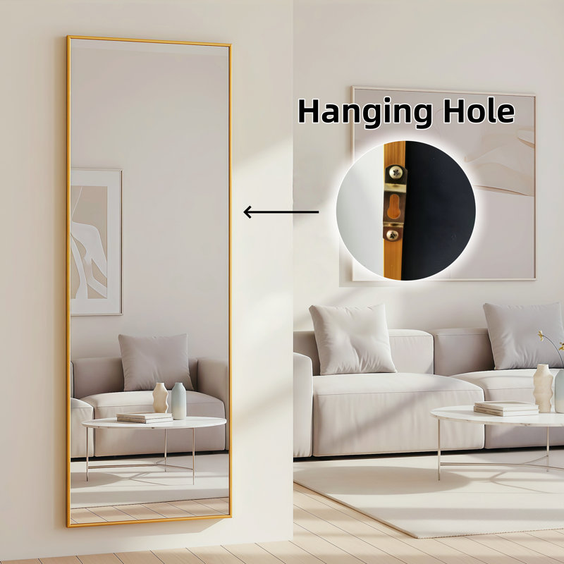  Full Length Mirror 71"x30"Rectangle with Stand Aluminum Alloy Frame Wall Mountable Tempered Glass Full Body Mirror, Standing Hanging or Leaning Against Wall for Bedroom and Living Room Gold