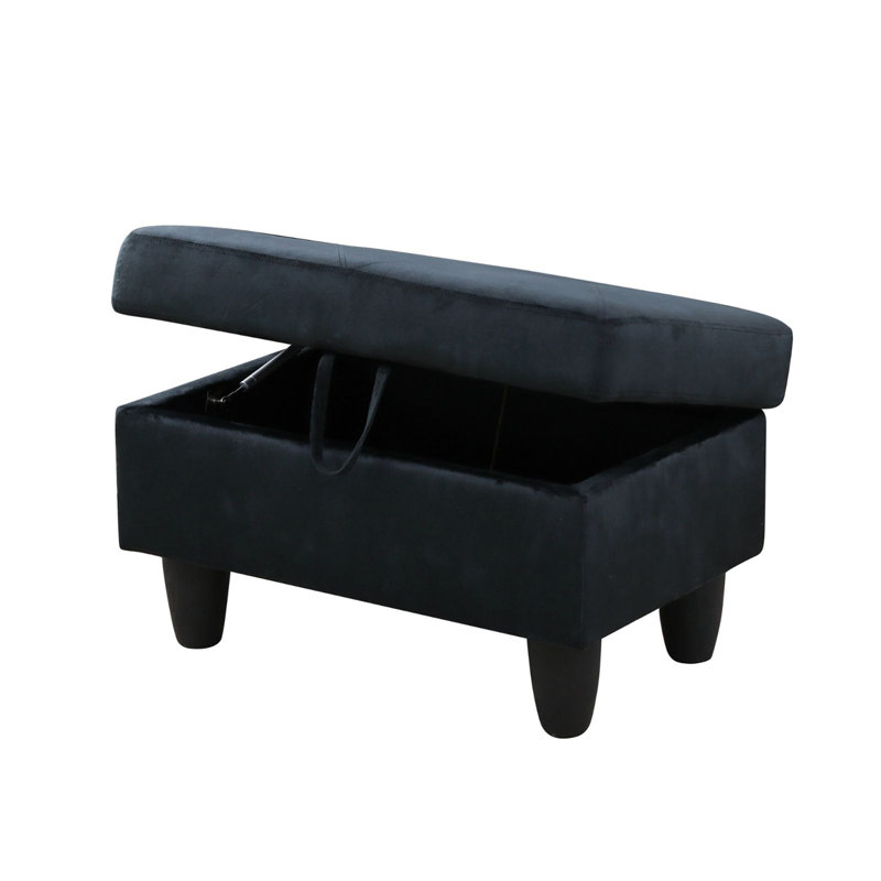 Keevha 28.5" Diamond Tufted Storage Ottoman Entryway Bench, Black Microfiber / Microsuede