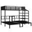 Triple lit superposé en métal pour 3 personnes, simple TG au-dessus de simple et simple avec bureau et tablettes, structure noire peu encombrante