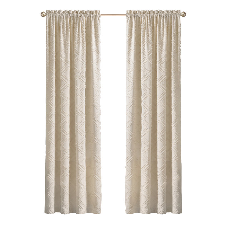 Tan Geometric Diamond Fringe Light-Filtering Rod Pocket Curtain Panel