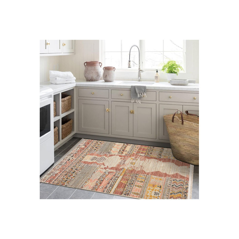 Tapis décoratif lavable à la machine beige, Sous-tapis rectangulaire de 3 pi 3 po x 4 pi 11 po