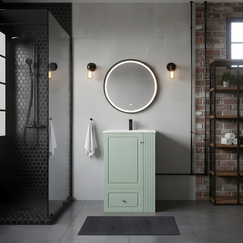 Modern compact bathroom vanity with ceramic sink, Green