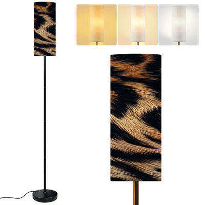  68.5" Standing Floor Lamp Tiger Skin Seamless Design Animal Dimmable Metal Pole Lamp with Linen Lampshade LED Bulb Included