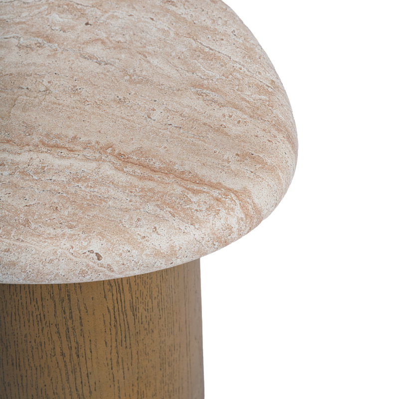 Marbello Nesting Table with Travertine Effect Concrete Top and Faux Wood Pedestal Indoor Outdoor Modern Design