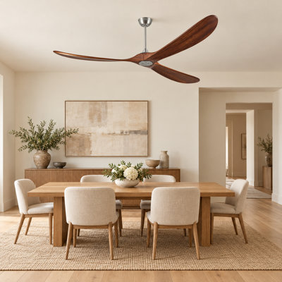 Ventilateur de plafond en bois massif de 224 cm (88 po) sans éclairage, 3 pales, 6 vitesses, télécommande et commande murale