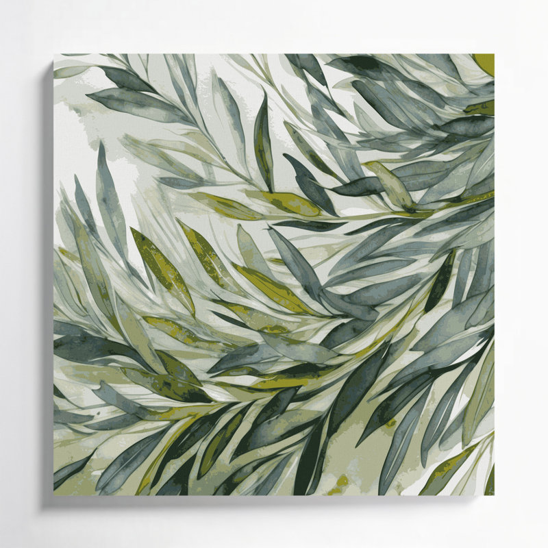 "Botanical Olive Branches", art mural sur toile brune, H 12 po x l 12 po