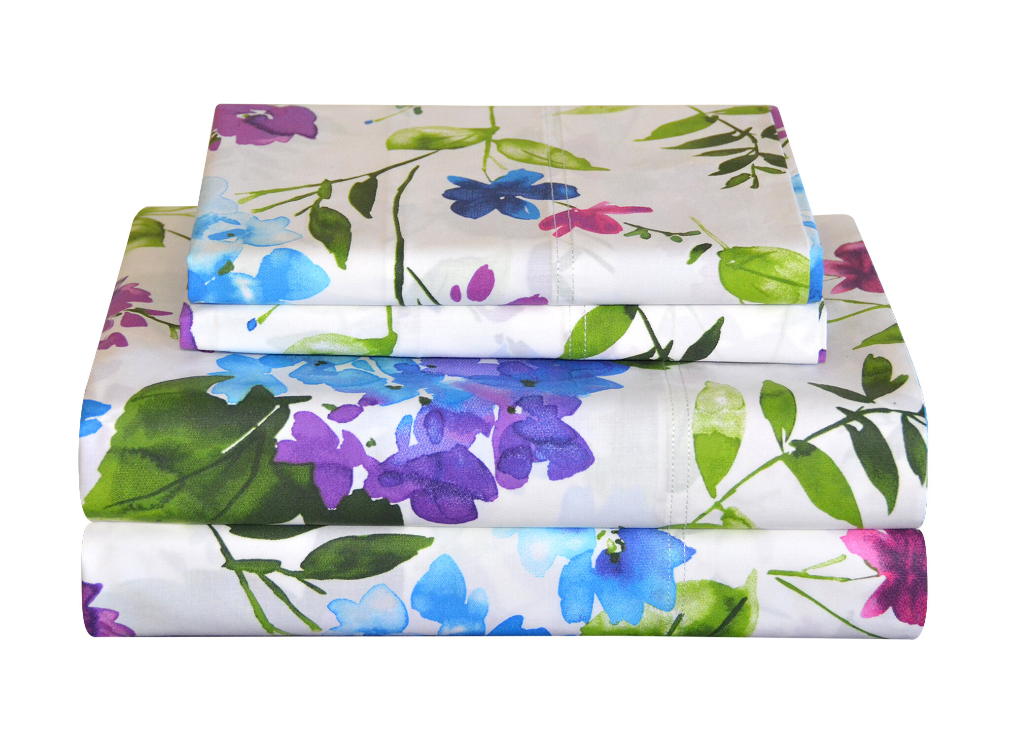 Pointehaven Primavera 200 Thread Count Floral 100% Cotton Percale Sheet ...