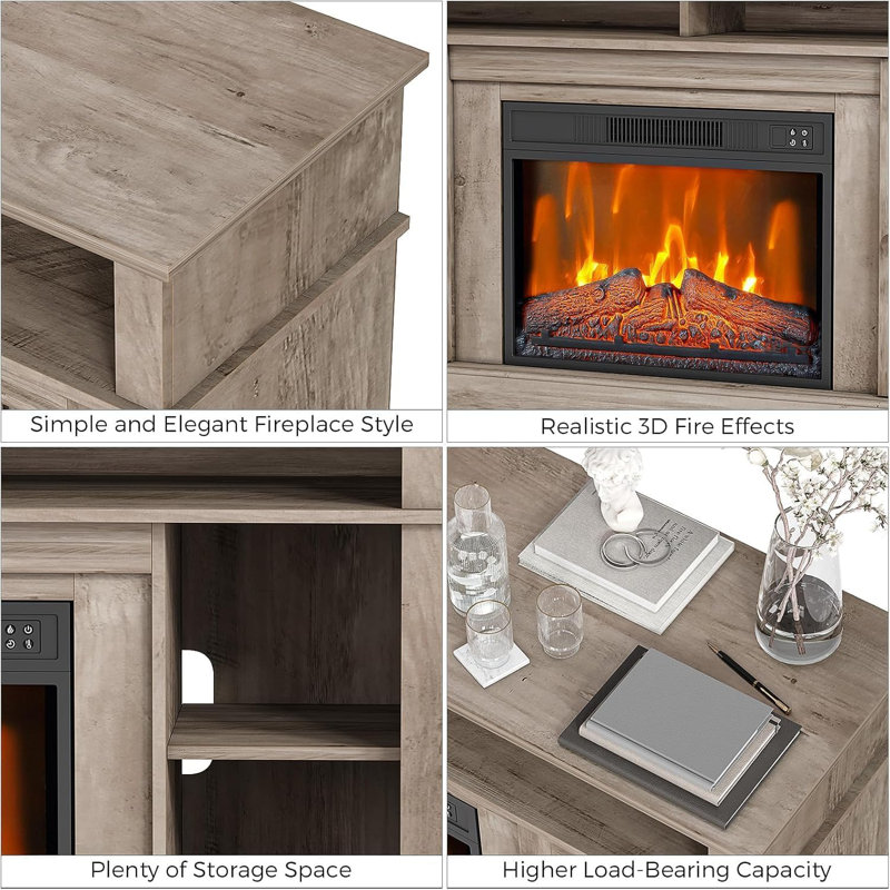 58" Electric Fireplace TV Stand, Modern TV Console Table with 23" Fireplace Heater