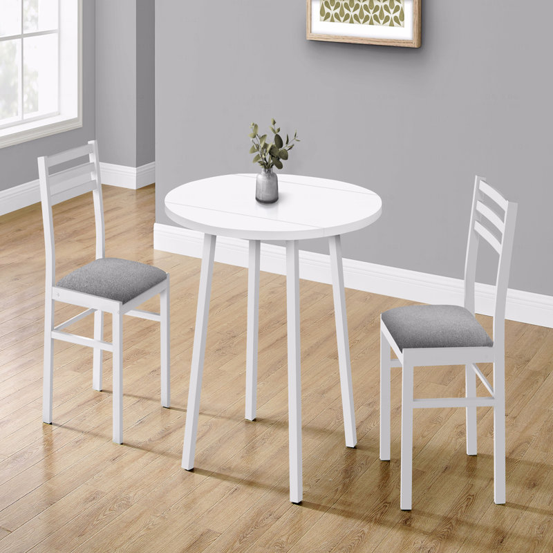 Ensemble de table de salle à manger, ensemble 3 pièces, petit, abattant 35 po, Blanc, Blanc, Blanc