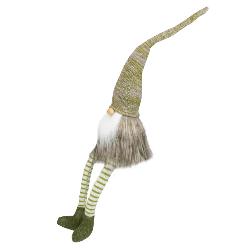 Figurine de Noël gnome assis 26 po vert et beige