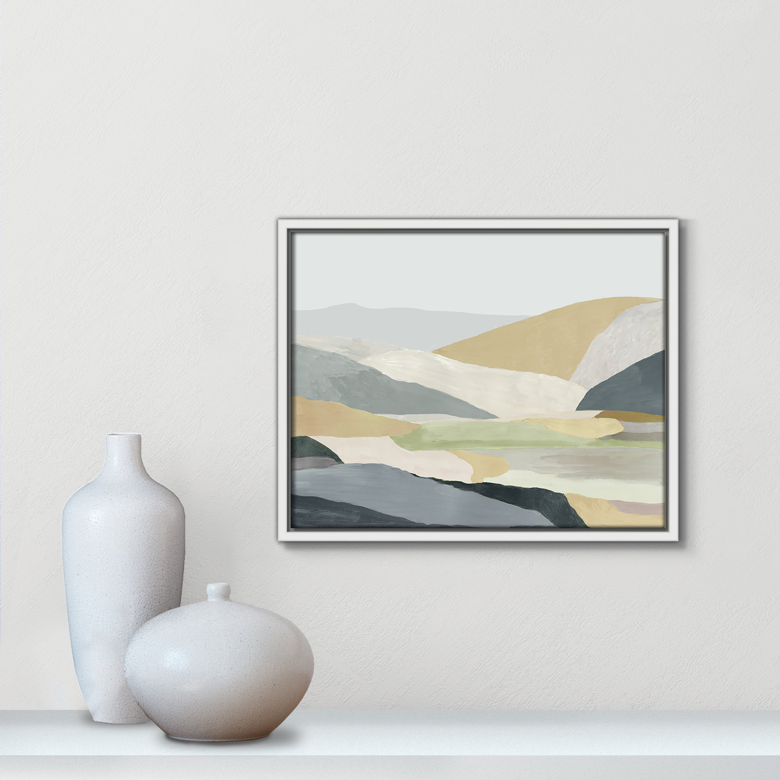 Blair "Warm Hills I" Painting, White Canvas , 12.5" H x 15.5" W x 2" D