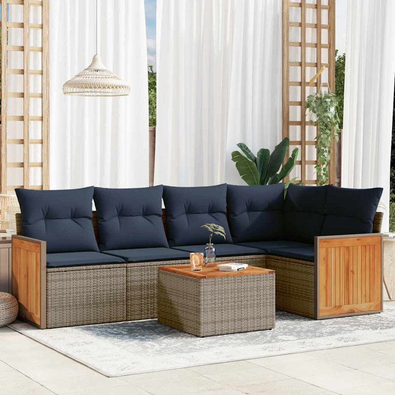  Ensemble de canapé de patio 6 pièces avec coussins en rotin de polyester gris