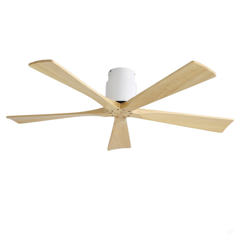 52 Inch Ceiling Fan (No Light) With Natural Solid Wood Blades - Reversible DC Motor For Bedroom & Living Room, Matte White