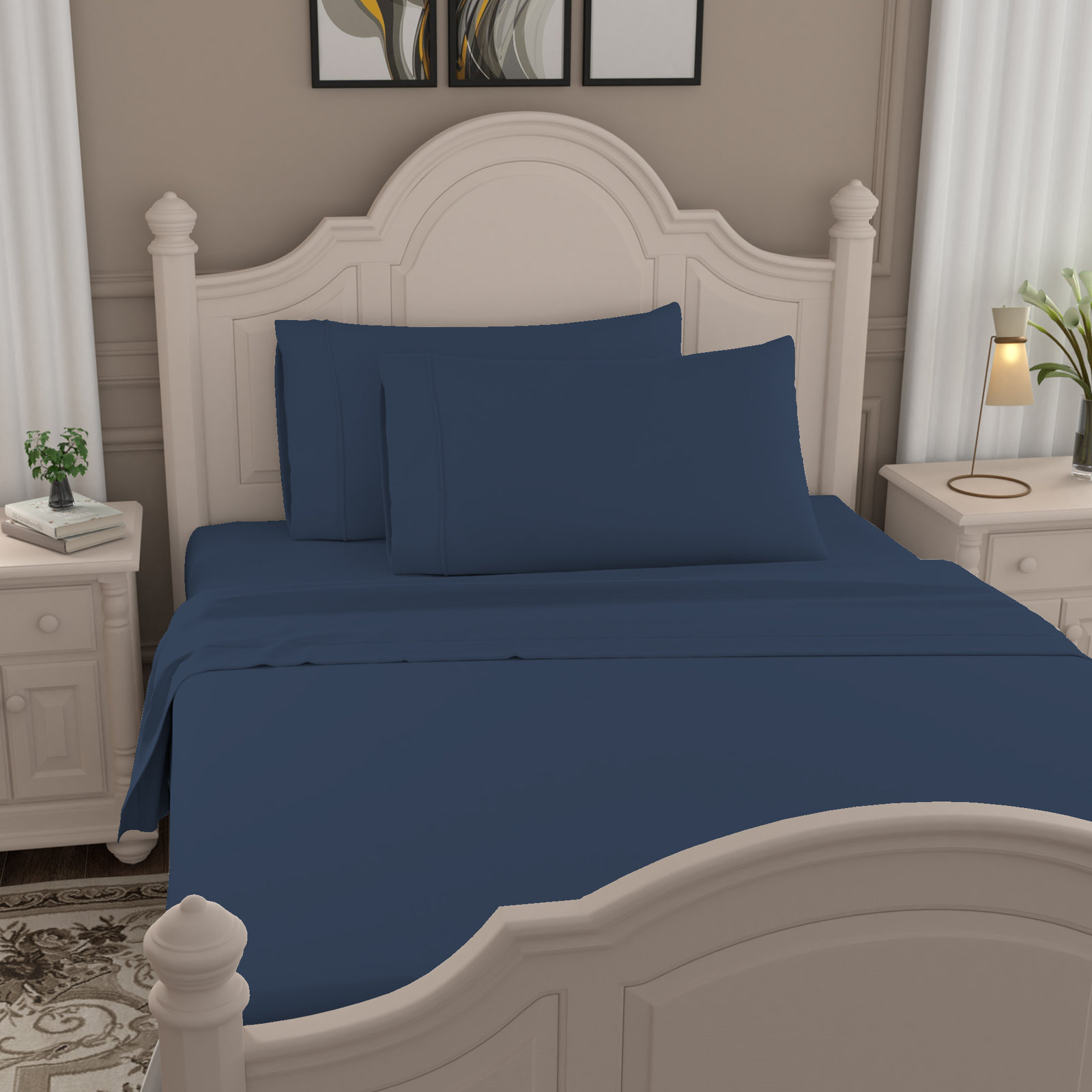 Ultimate Percale Cotton Sheet Set, Queen Sheet Set with 2 Pillowcases, Navy