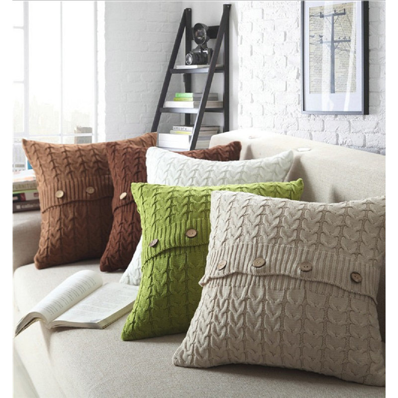 One Prominent Cable Knit Throw Pillow Cover 18"x18" (Cover Only) , Beige