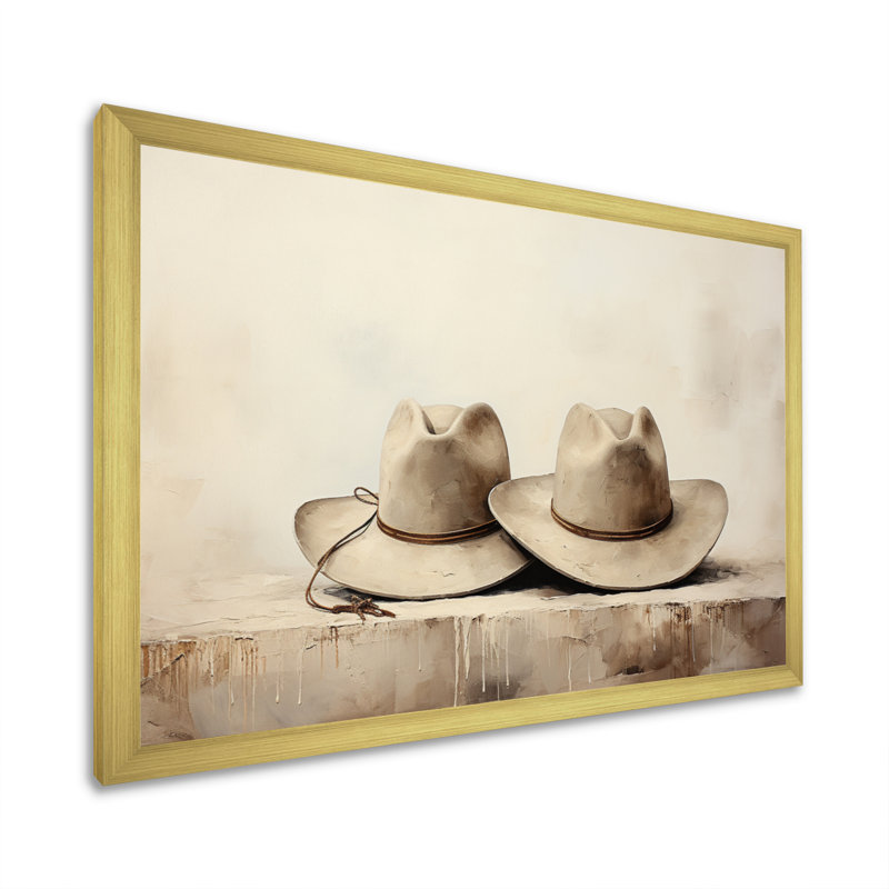 «Malai Cowboy Hat Minimalisme Style II», reproduction sur toile, H 34 po x l 44 po x P 1,5 po, Cadre doré à une seule photo