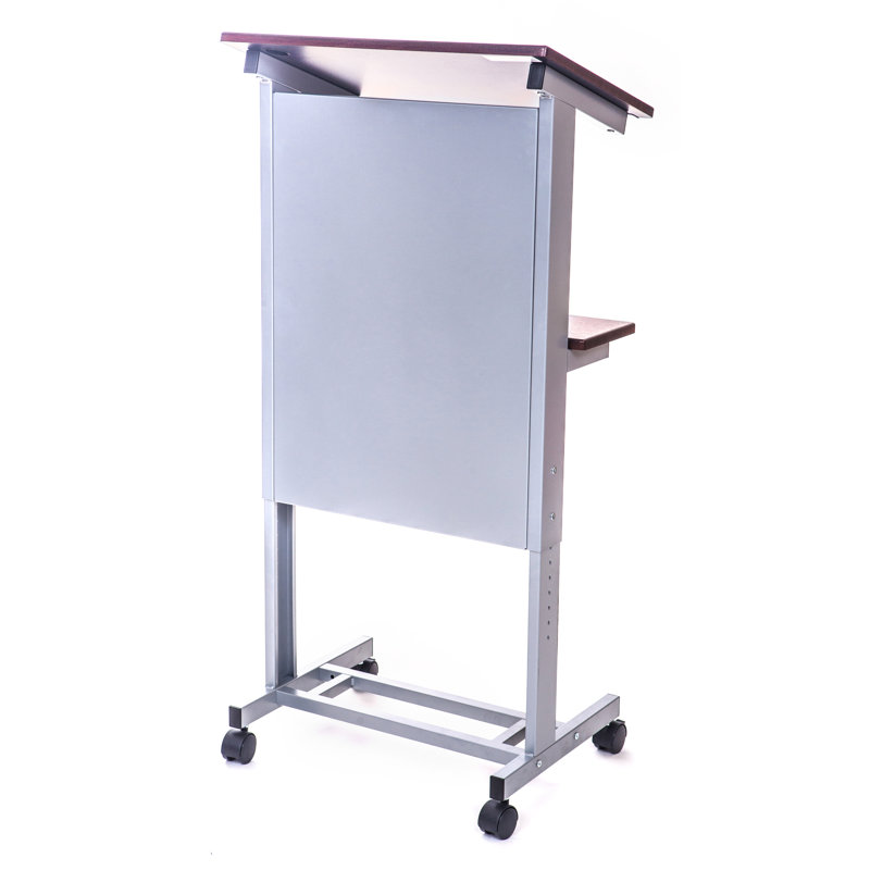 Adjustable Dark Walnut Mobile Lectern with Steel Frame