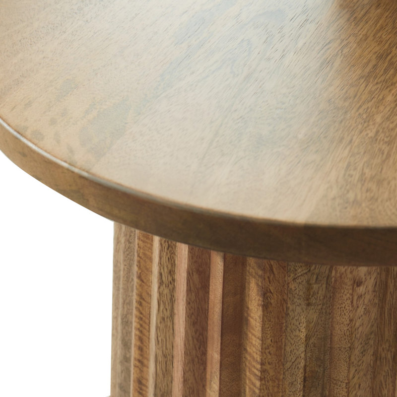 Table d'appoint Ceil, base ronde en bois massif brun noyer cannelé, 20 po
