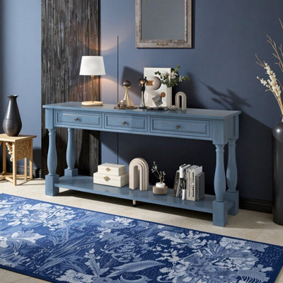 Console élégante de 63 po avec tiroirs et tablette - bleu marine parfait pour le vestibule, le couloir et le salon