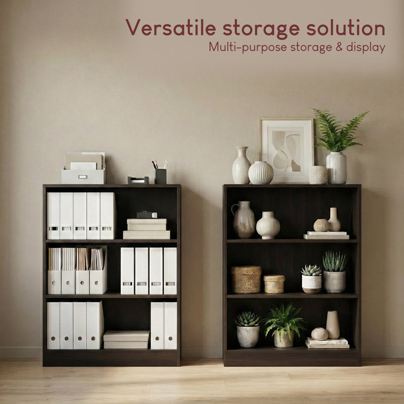 142cm H x 60cm W Standard Bookcase, Black, (3 Shelves) 75cm H x 60cm W x 24cm D