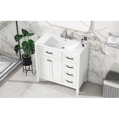 Ensemble de meuble-lavabo 36 po avec lavabo, armoire de salle de bain avec tiroirs, cadre solide et panneau de fibres à densité moyenne