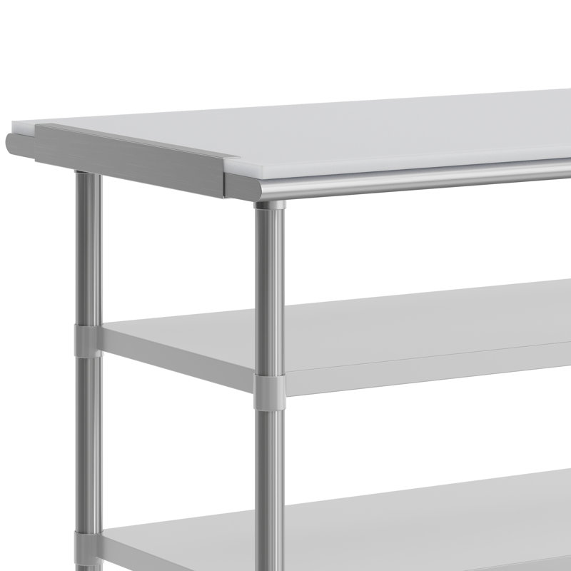 Table de travail commerciale en acier inoxydable avec planche à découper et dessous en poly
