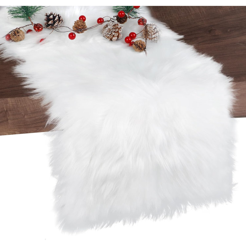 Chemin de table de Noël, chemin de table en fausse fourrure pour décorations de table de Noël, chemin de table de Noël