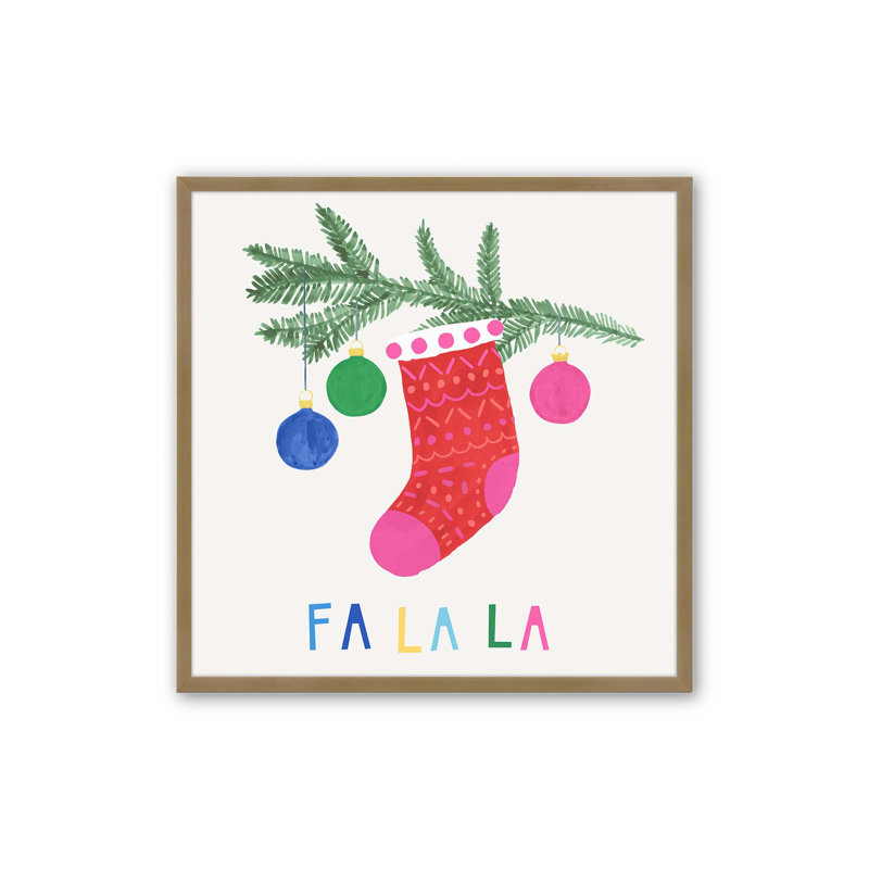 Chaussette de Noël joyeuse «I Print», H 13,75 po x l 13,75 po, Cadre simple en or brossé, bois massif